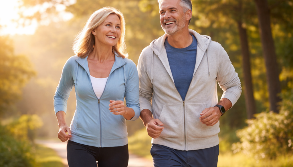 Active couple enjoying morning walk