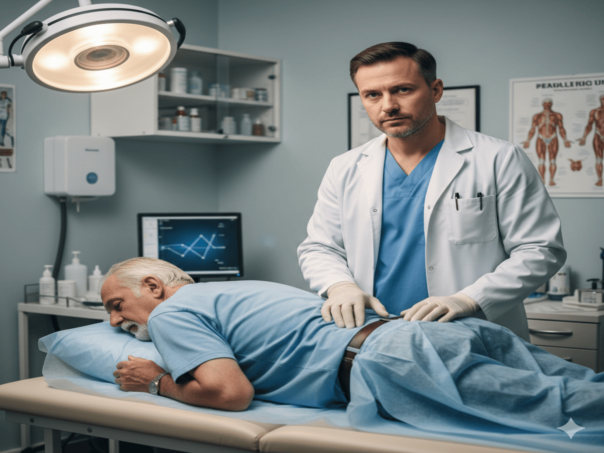 Prostate health Check-up on a senior man